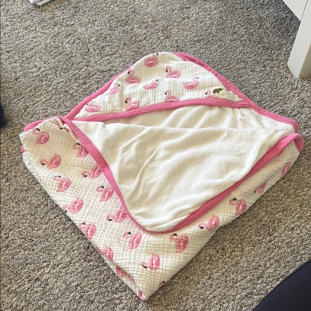Monica and Andy Pink Flamingo hooded towel